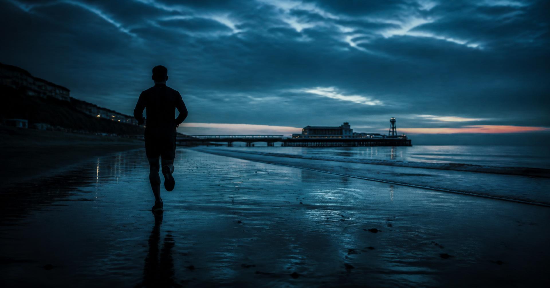 Runner on Bournemouth beach at dawn